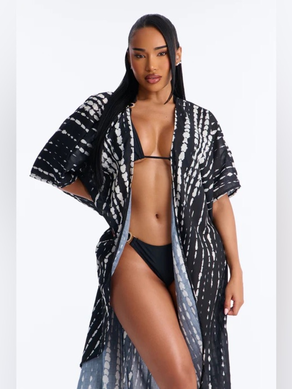 ❥𝖥𝖠𝖲𝖧𝖨𝖮𝖭𝖭𝖮𝖵𝖠: Susanna Boho Tie Dye Swim Cover Up Kaftan - Black
